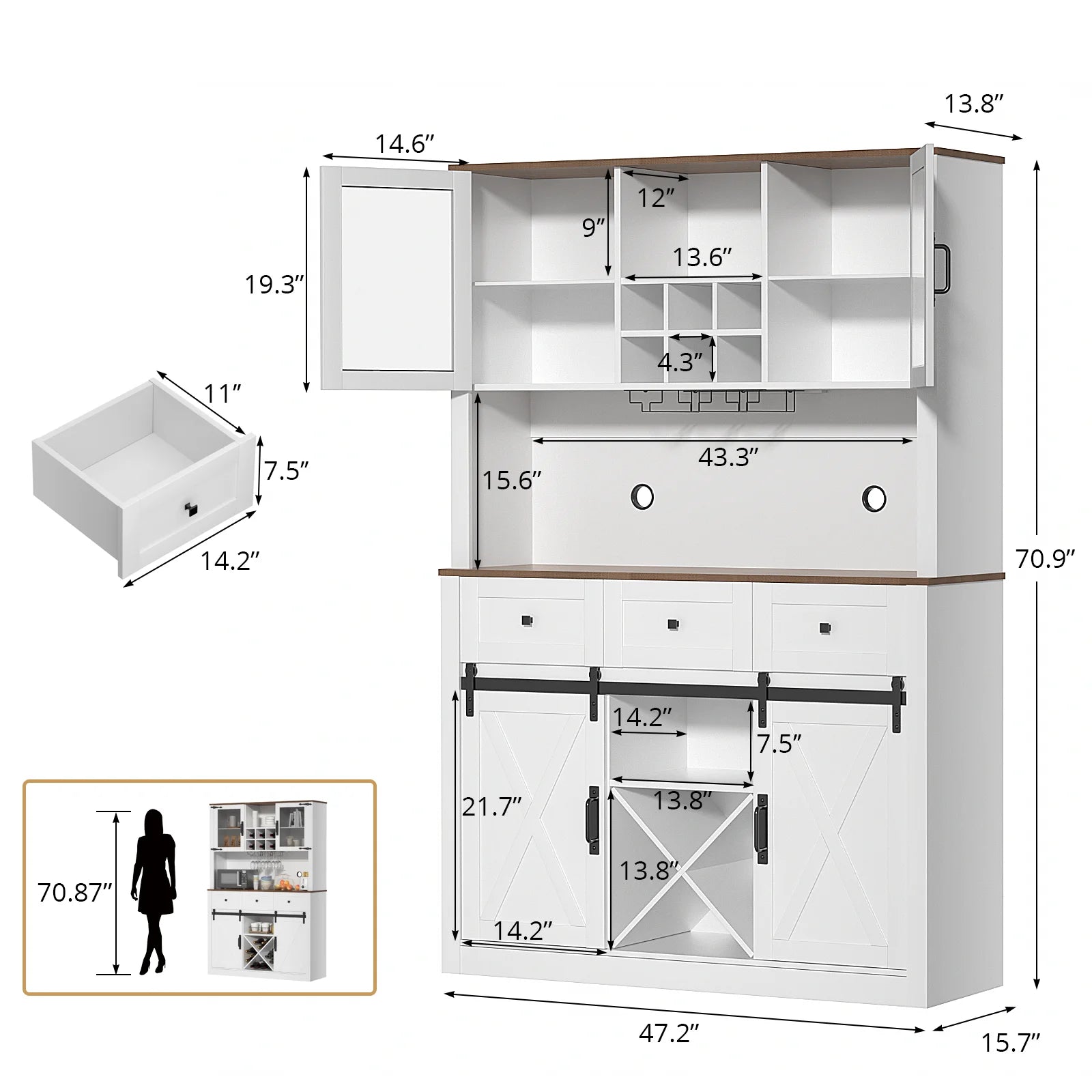 VOWNER Farmhouse Bar Cabinet with Sliding Barn Door