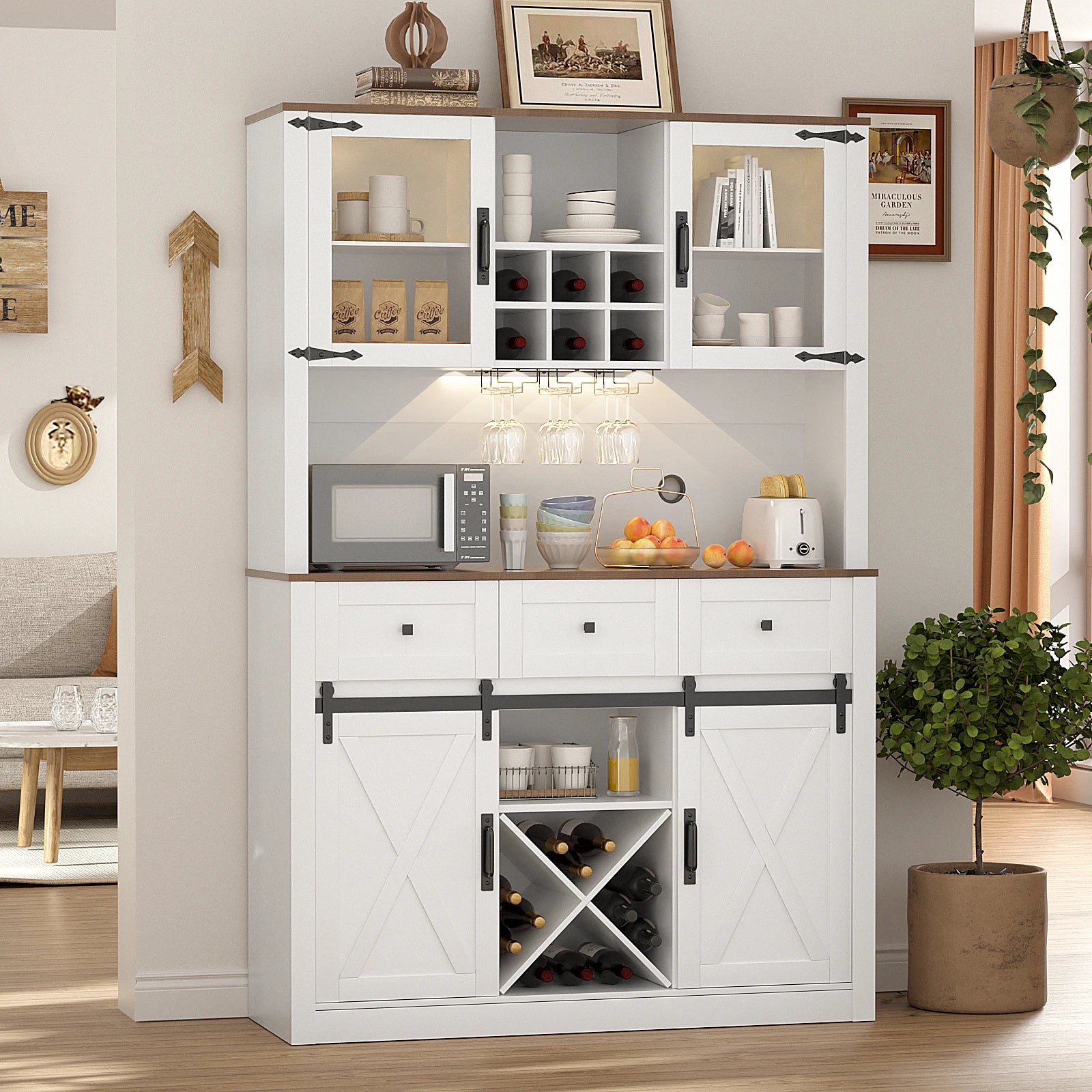 VOWNER Farmhouse Bar Cabinet with Sliding Barn Door
