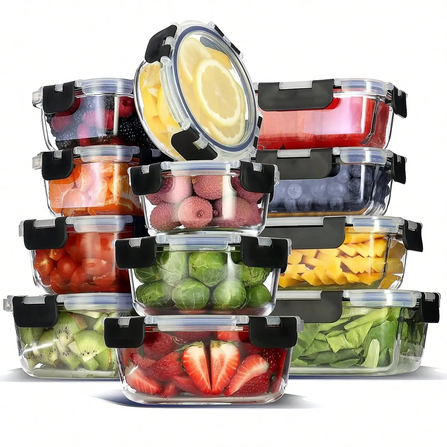 12-piece set of Glass Food Storage Containers with lids