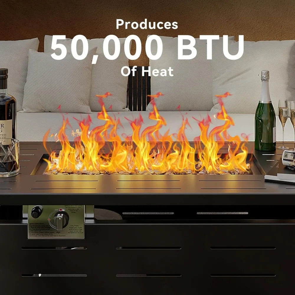 41 Inch Propane Gas Fire Pit Table with 50,000 BTU, Removable Lid and Lava Rocks for Outdoor Use