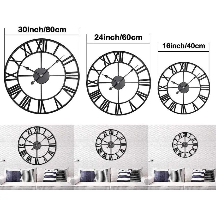 24 inch Large Roman Numeral Wall Clock, Indoor/Outdoor Patio, Waterproof