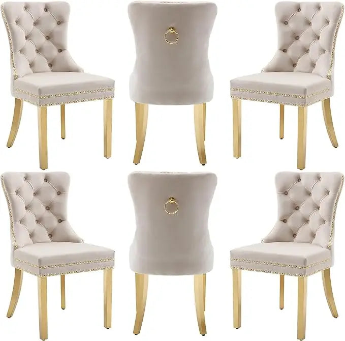 Nikki Collection, Dining Room Chairs with Wood Legs and Pull Ring, Set of 6