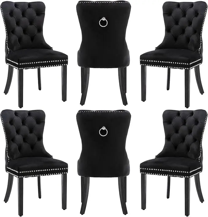 Nikki Collection, Dining Room Chairs with Wood Legs and Pull Ring, Set of 6