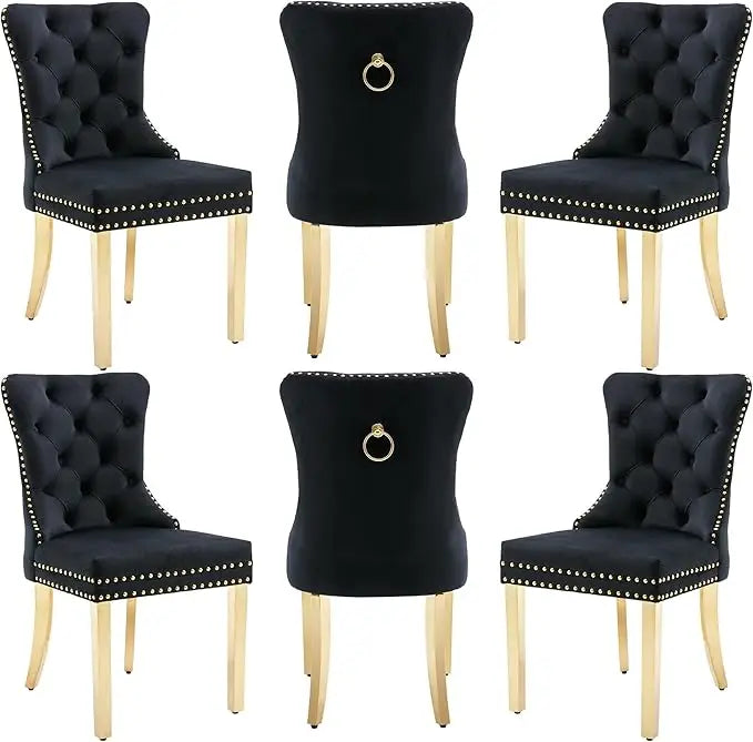 Nikki Collection, Dining Room Chairs with Wood Legs and Pull Ring, Set of 6