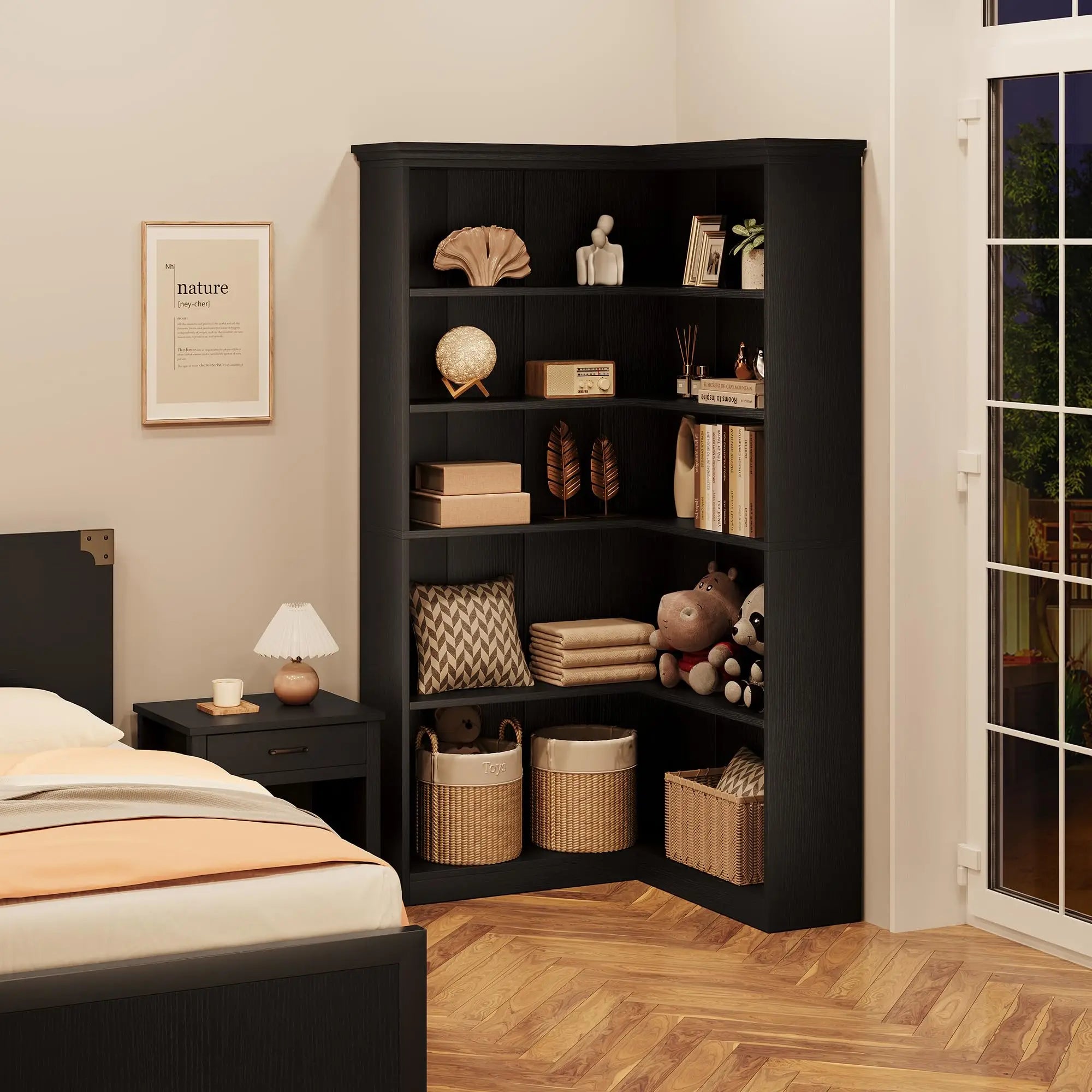 Wooden L-Shaped Corner Bookcase, 72.8" Tall