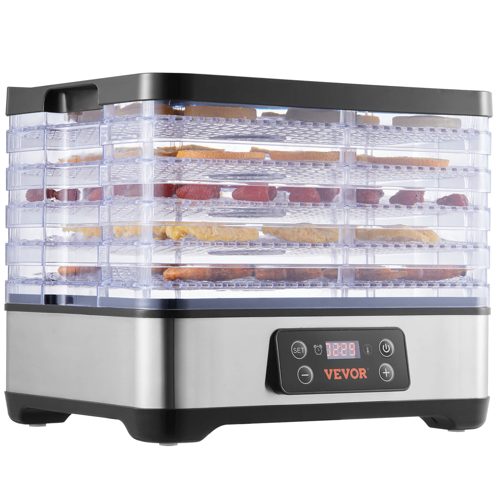 Food Dehydrator Machine, 5 Tray, 300W Stainless Steel Electric Food Dryer w/ Digital Adjustable Timer & Temperature