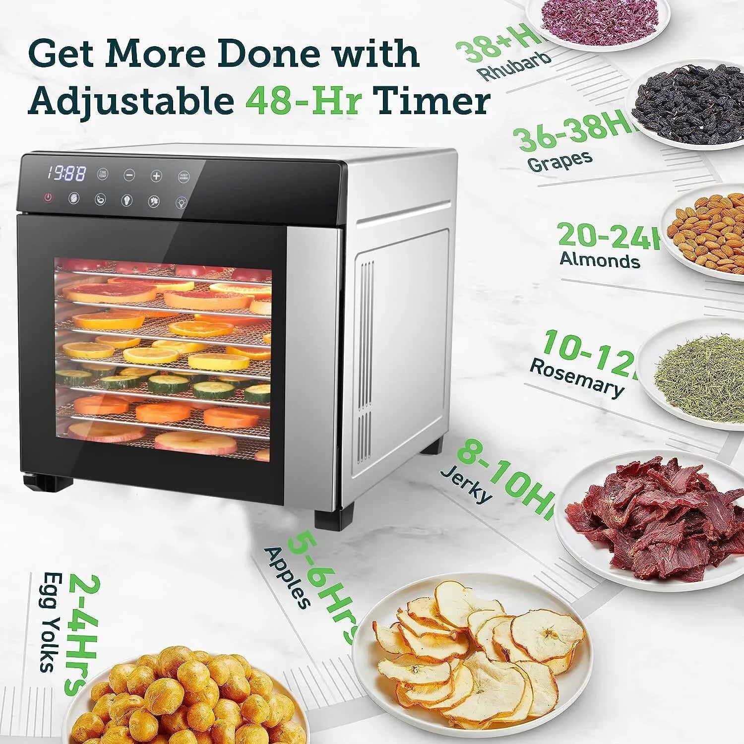 Stainless Steel Food Dehydrator w/8-Tray, 600W with 4 Presets & Digital Timer