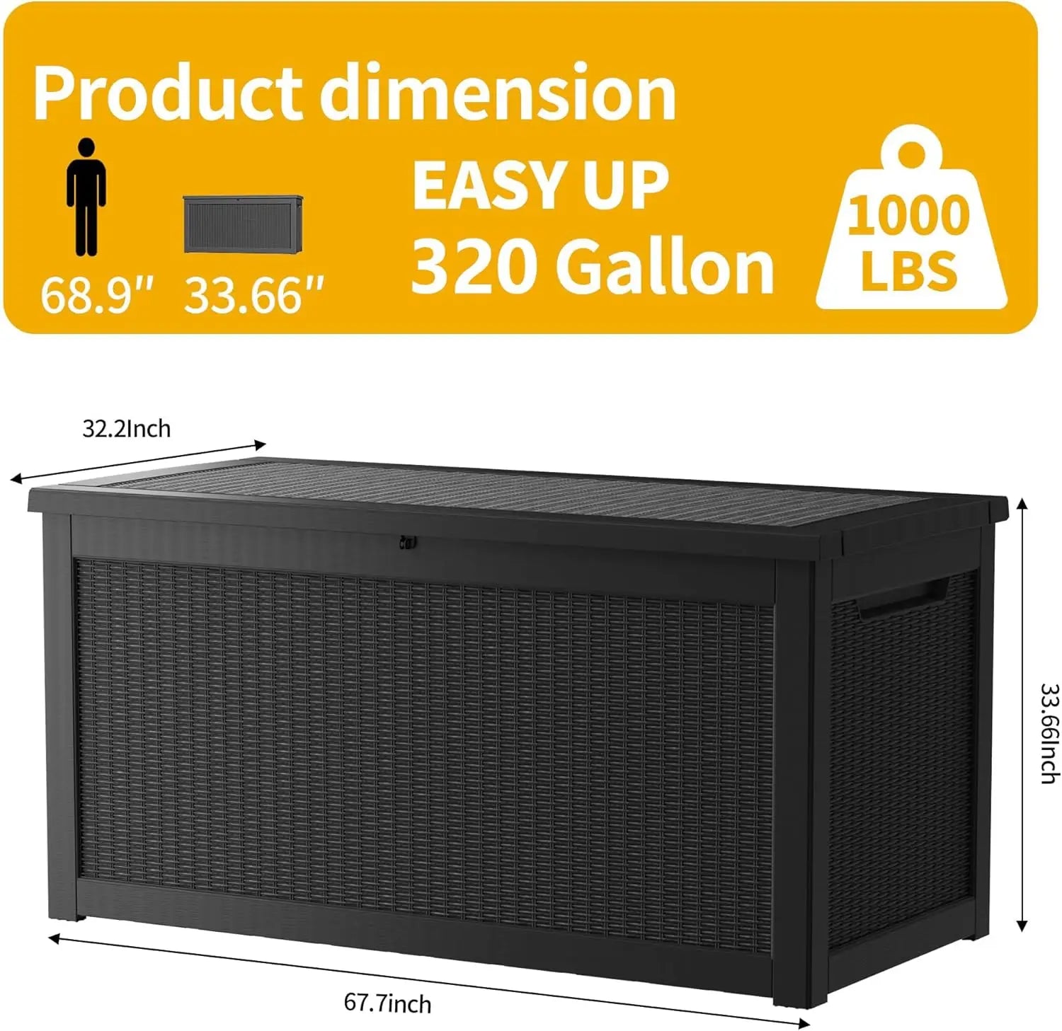 320 Gallon Lockable Resin Deck Box, Waterproof & UV-Resistant