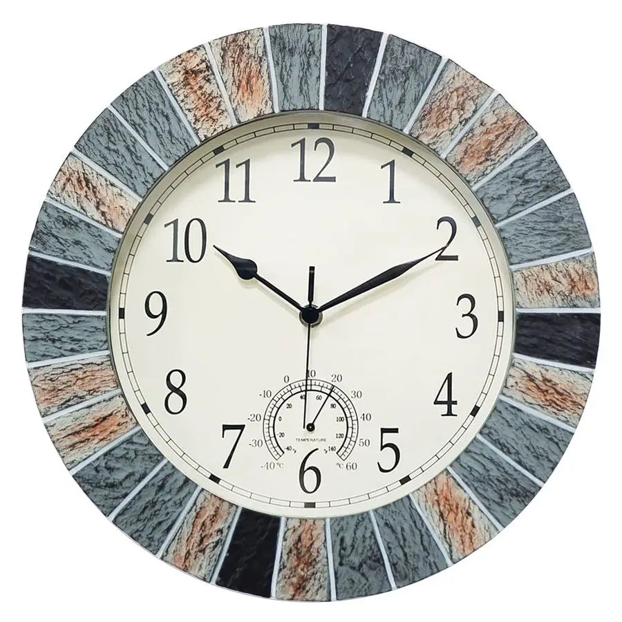 13 Inch Outdoor Clock with Thermometer, Waterproof Wall Clock, Battery Operated