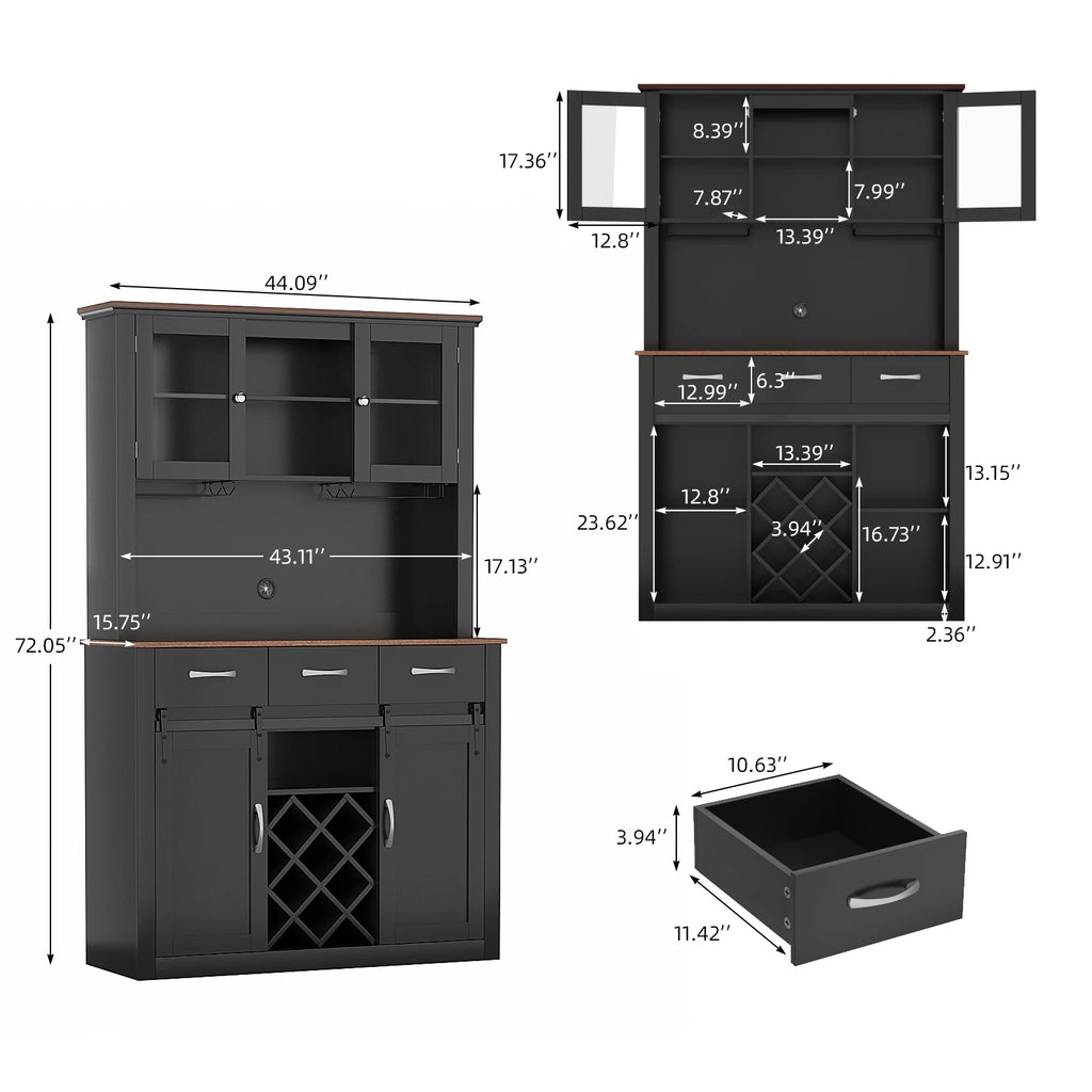 VOWNER 72" Tall Farmhouse Bar Cabinet with Sliding Barn Doors,
