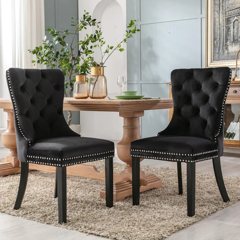 Nikki Collection, Dining Room Chairs with Wood Legs and Pull Ring, Set of 6