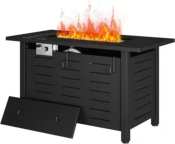 41 Inch Propane Gas Fire Pit Table with 50,000 BTU, Removable Lid and Lava Rocks for Outdoor Use