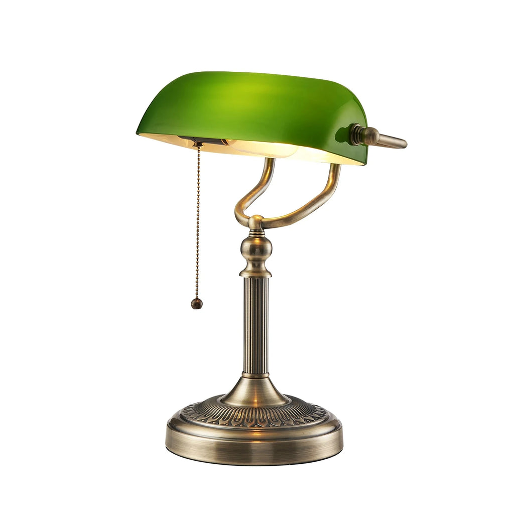 New plug-in table lamp emerald glass banker lamp with zipper switch E27/E26 living room bedroom bedside sofa library table lamp