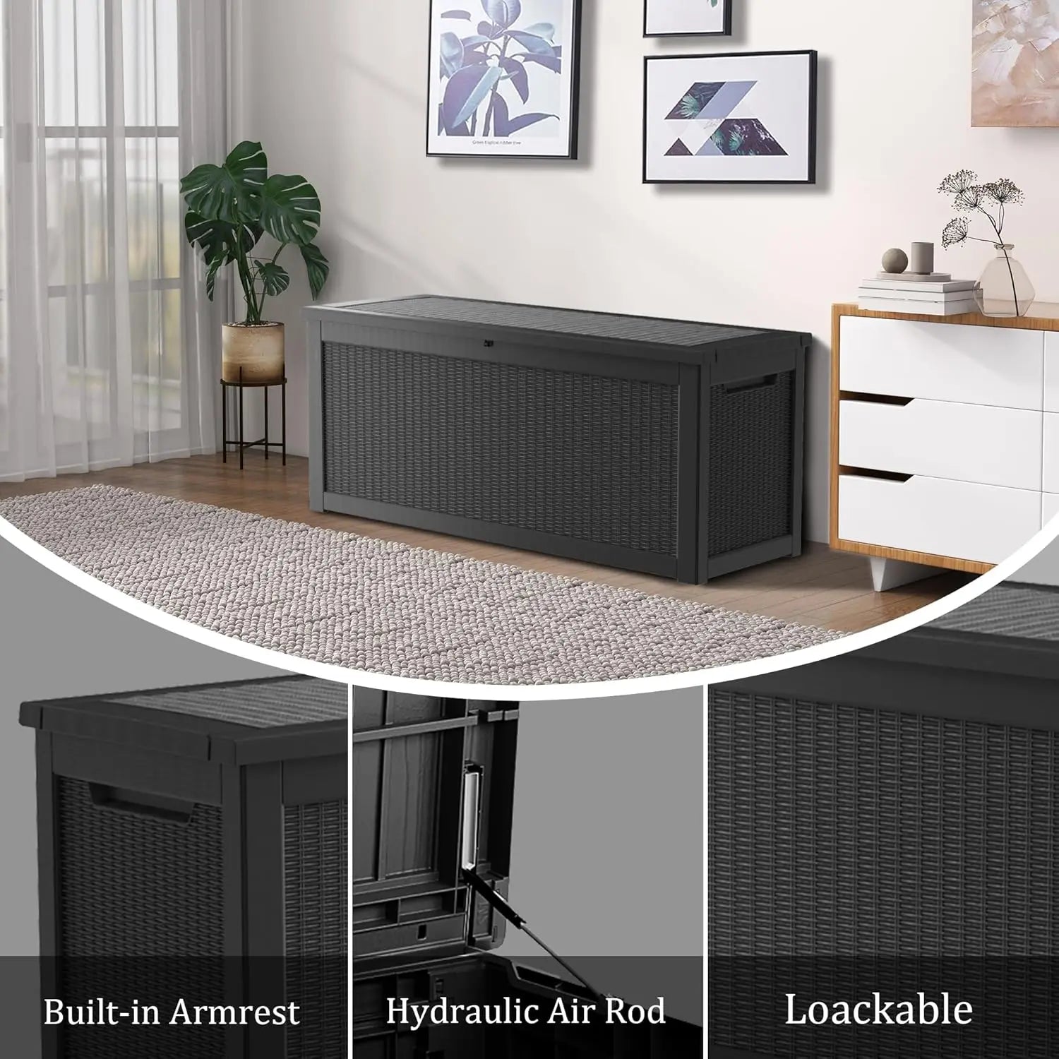 320 Gallon Lockable Resin Deck Box, Waterproof & UV-Resistant