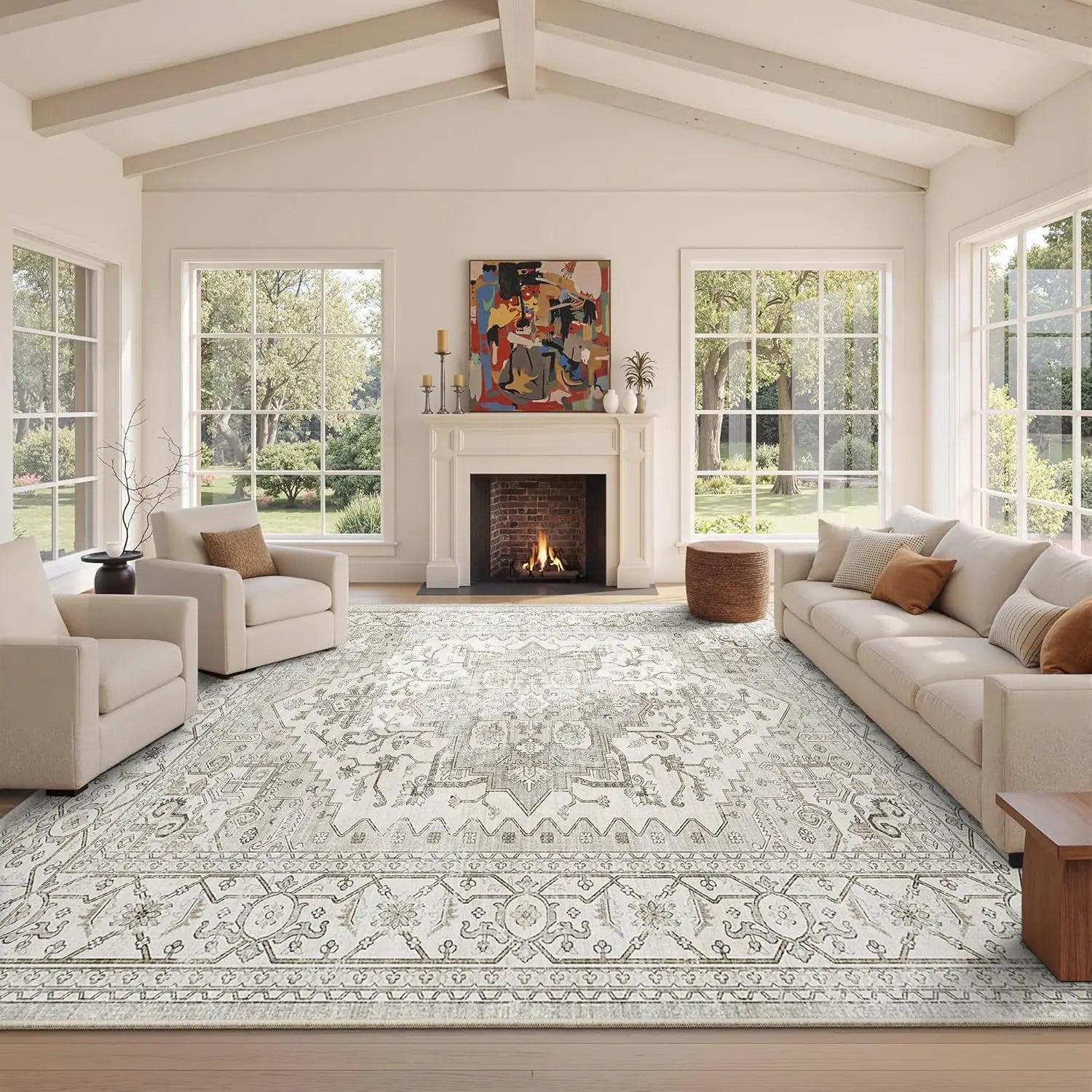 8x10 Beige Vintage Washable Area Rug