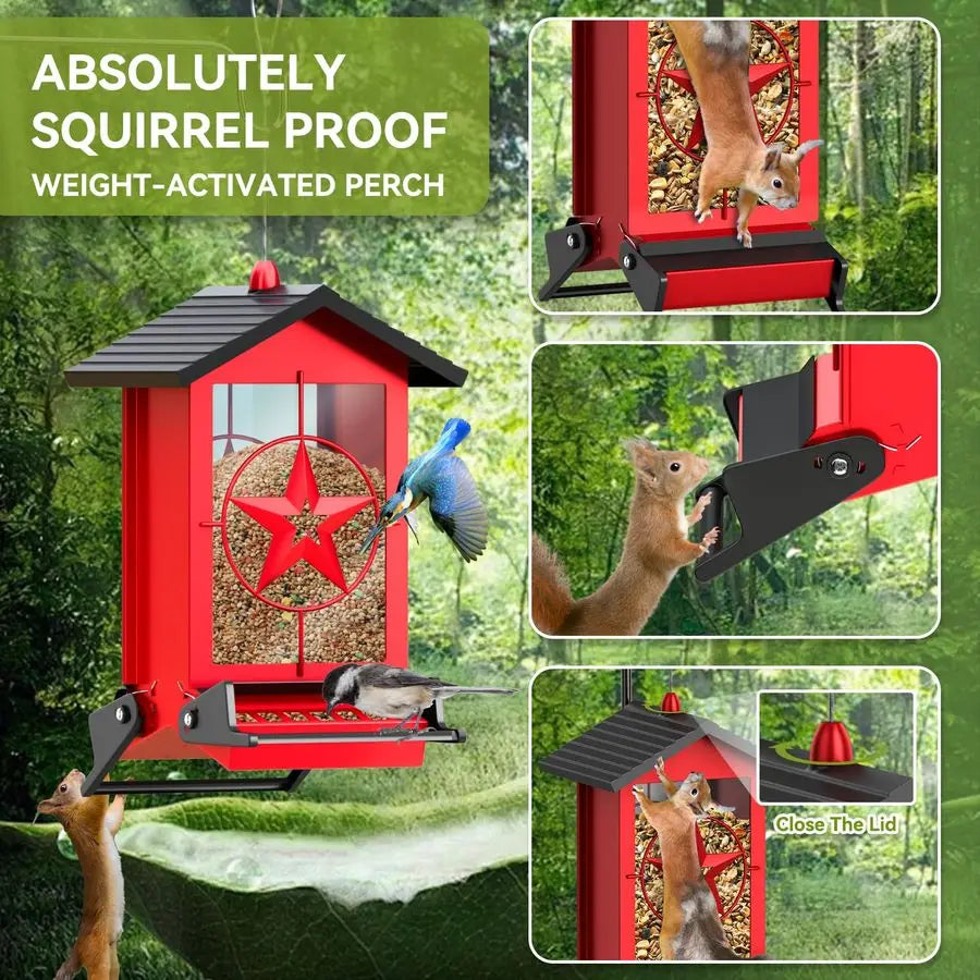 Squirrel Proof Bird Feeder for Outdoors , Seed Feeder with Bilateral Weight Activated Perches