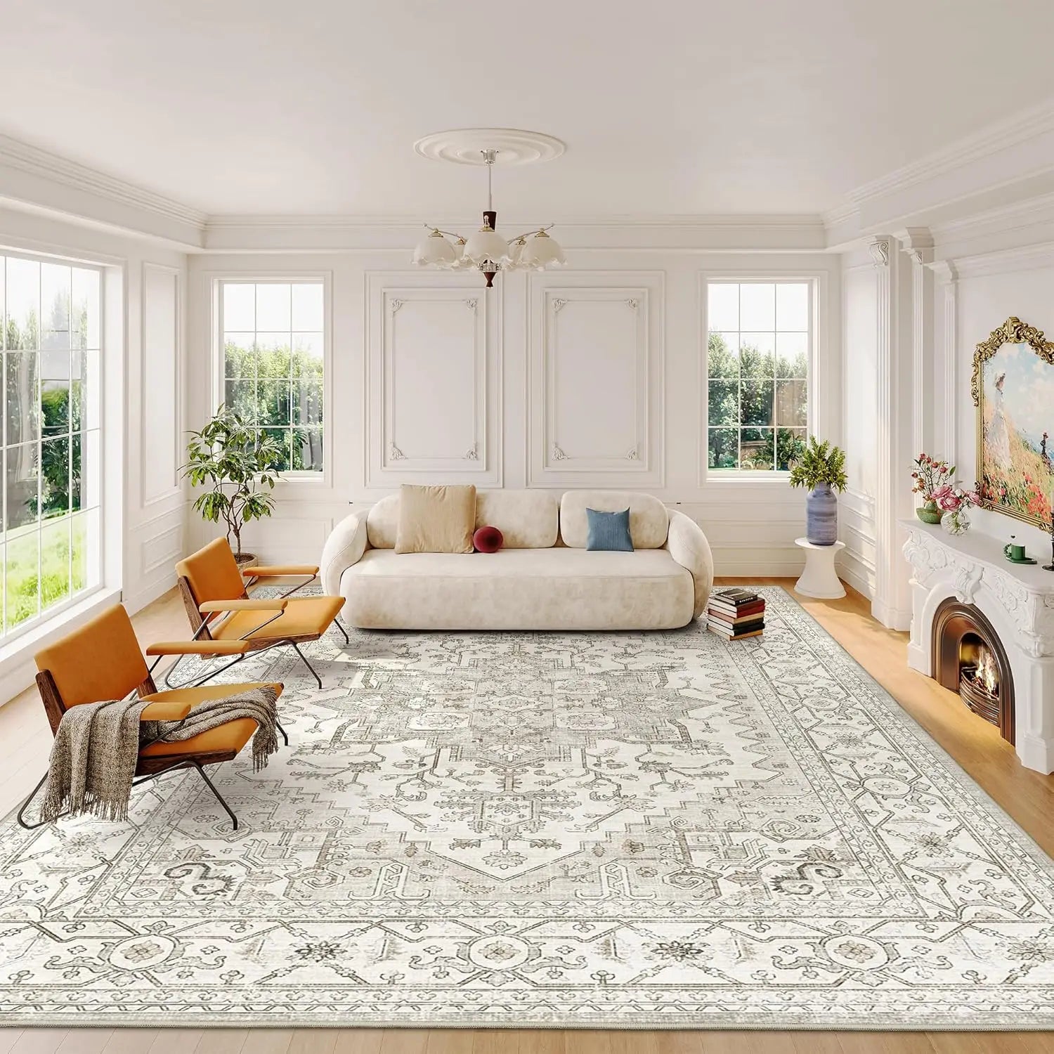 8x10 Beige Vintage Washable Area Rug