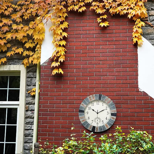 13 Inch Outdoor Clock with Thermometer, Waterproof Wall Clock, Battery Operated