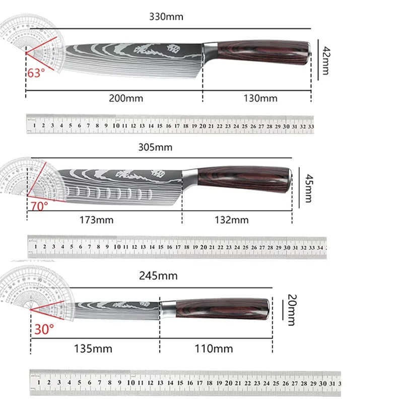 ZENG 3pc  Kitchen Knife Set, High Carbon Stainless Steel Chef Knifes with Ultra Sharp Blade & Wooden Handle