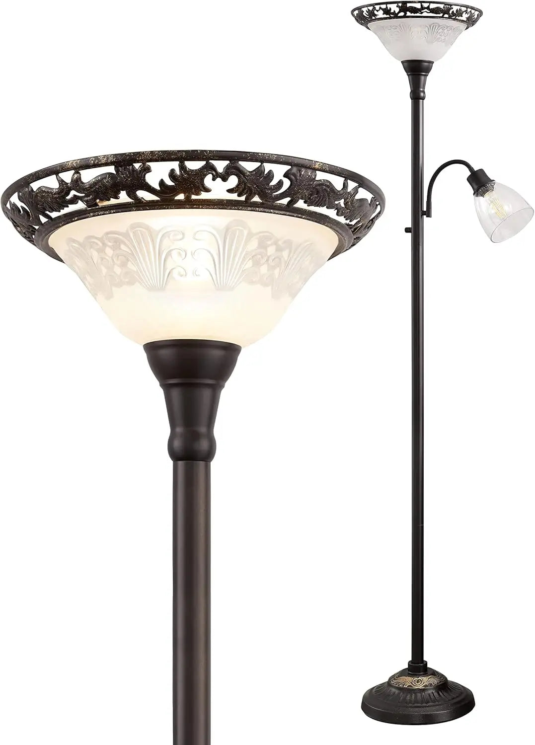 70" Vintage Floor Lamp with Etched Glass Shade