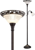 70" Vintage Floor Lamp with Etched Glass Shade