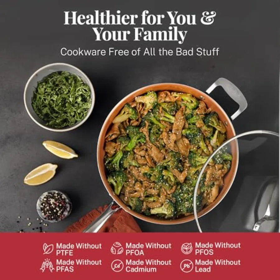 20 Pc Pots and Pans Nonstick Cookware Set with Lids + Bakeware Set Complete