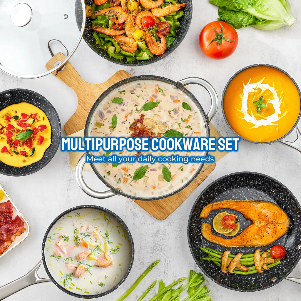 10-Piece, BEZIA Pots and Pans Set for Induction Cooktop,