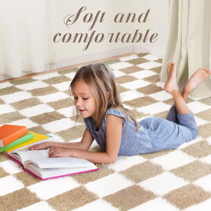 Soft Rug for Bedroom, 6x9 Ft Beige and White Checker Board