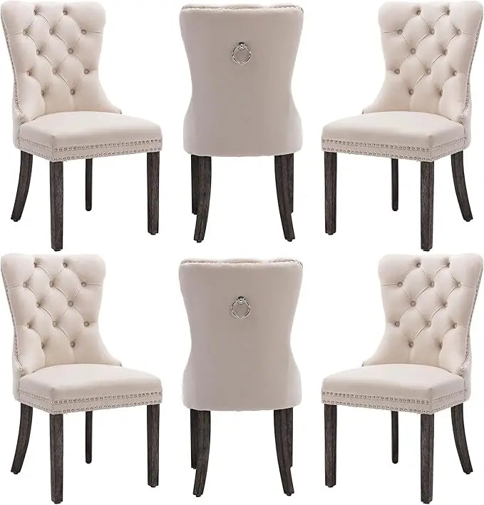 Nikki Collection, Dining Room Chairs with Wood Legs and Pull Ring, Set of 6