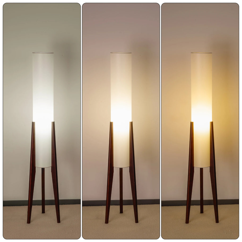 Fabric Floor Lamp Wood Finish Tripod, Cylinder Shade Tall Standing Lamp, Rustic Living Room Floor Lamp, Vintage Style Standing L