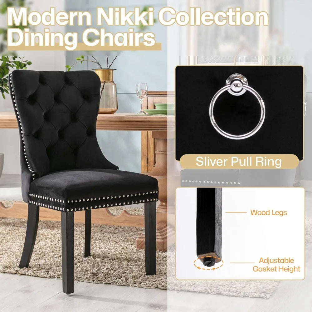 Nikki Collection, Dining Room Chairs with Wood Legs and Pull Ring, Set of 6