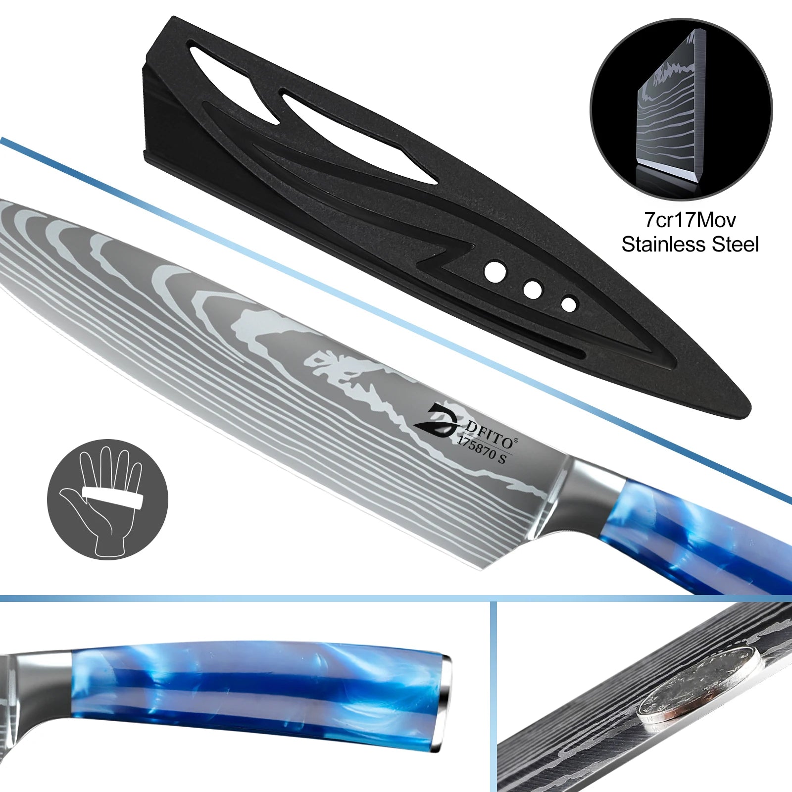 ZENG 8PCS Chef Knife Set; Utility, Boning, Meat Cleaver, Fruit, Bread,