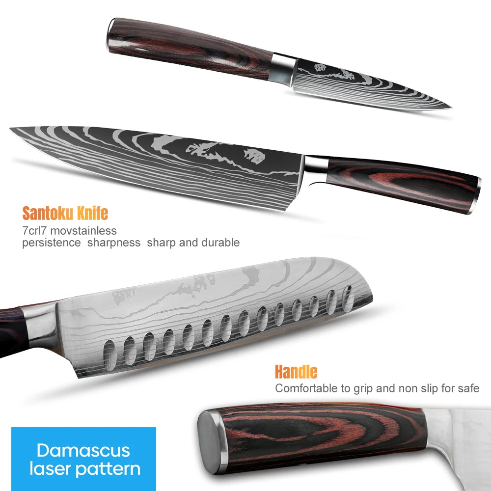 ZENG 3pc  Kitchen Knife Set, High Carbon Stainless Steel Chef Knifes with Ultra Sharp Blade & Wooden Handle