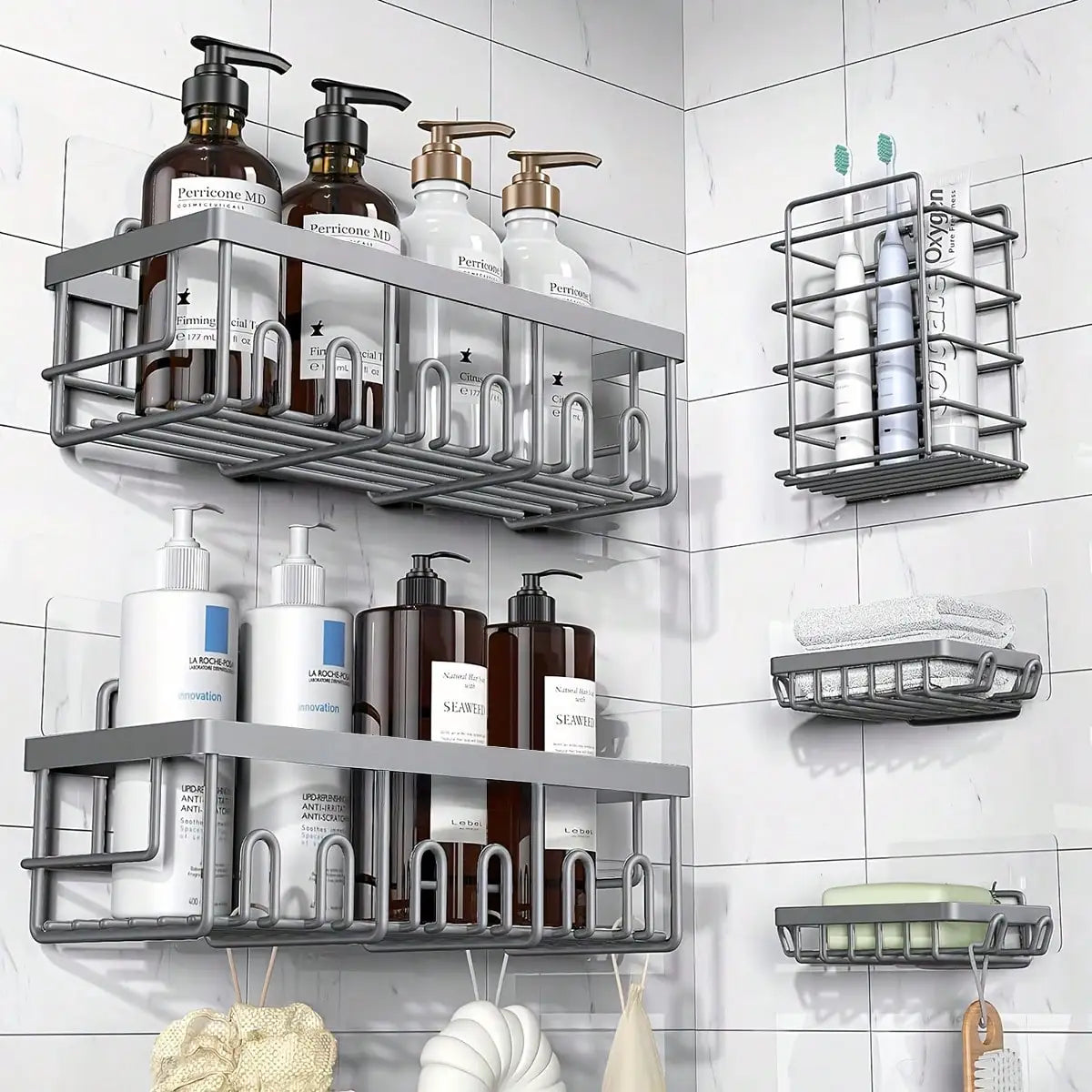 5-Pack  Stainless Steel Adhesive Shower Caddy