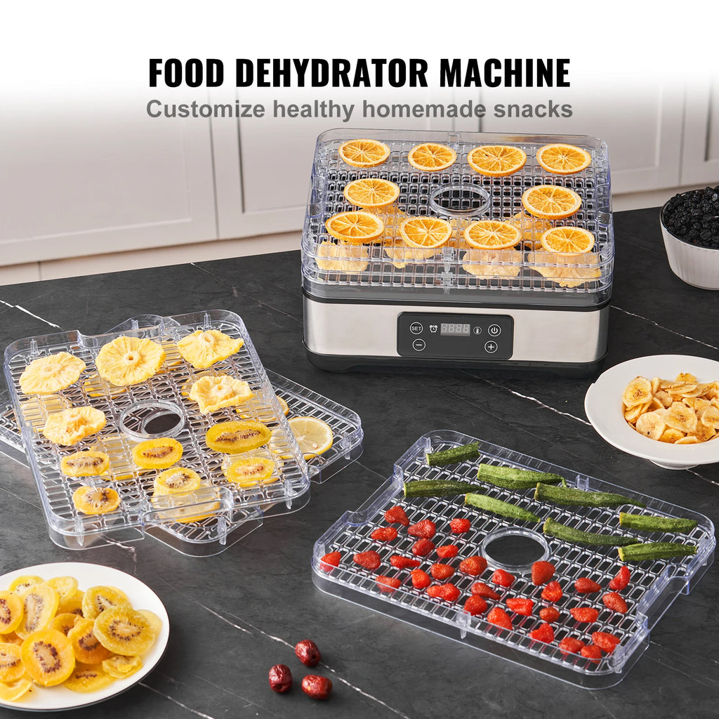 Food Dehydrator Machine, 5 Tray, 300W Stainless Steel Electric Food Dryer w/ Digital Adjustable Timer & Temperature
