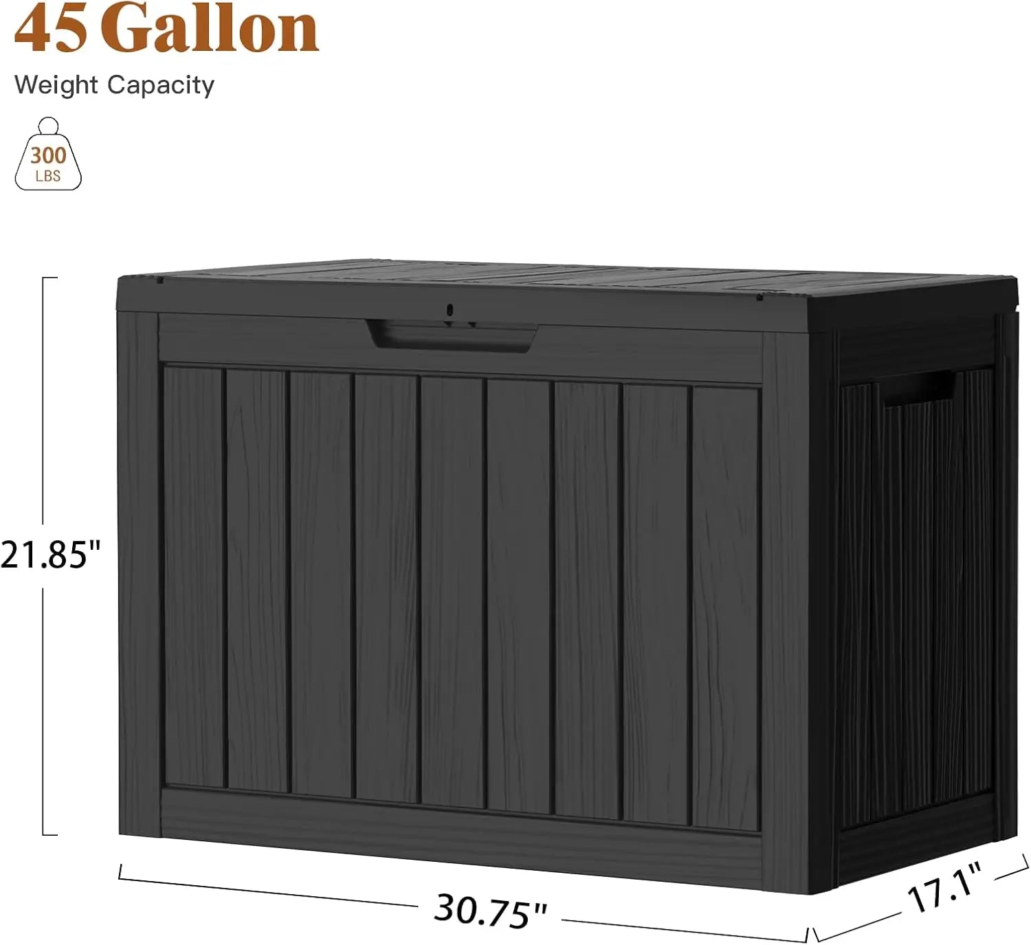 45Gal Black Deck Box - Waterproof & UV-Resistant - For