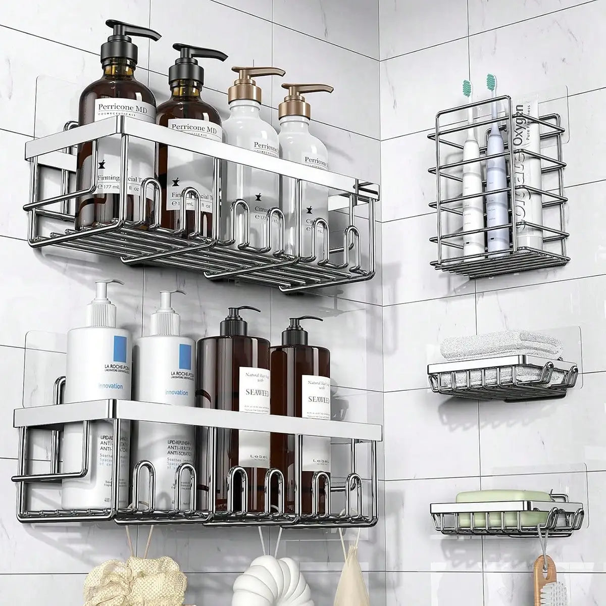 5-Pack  Stainless Steel Adhesive Shower Caddy