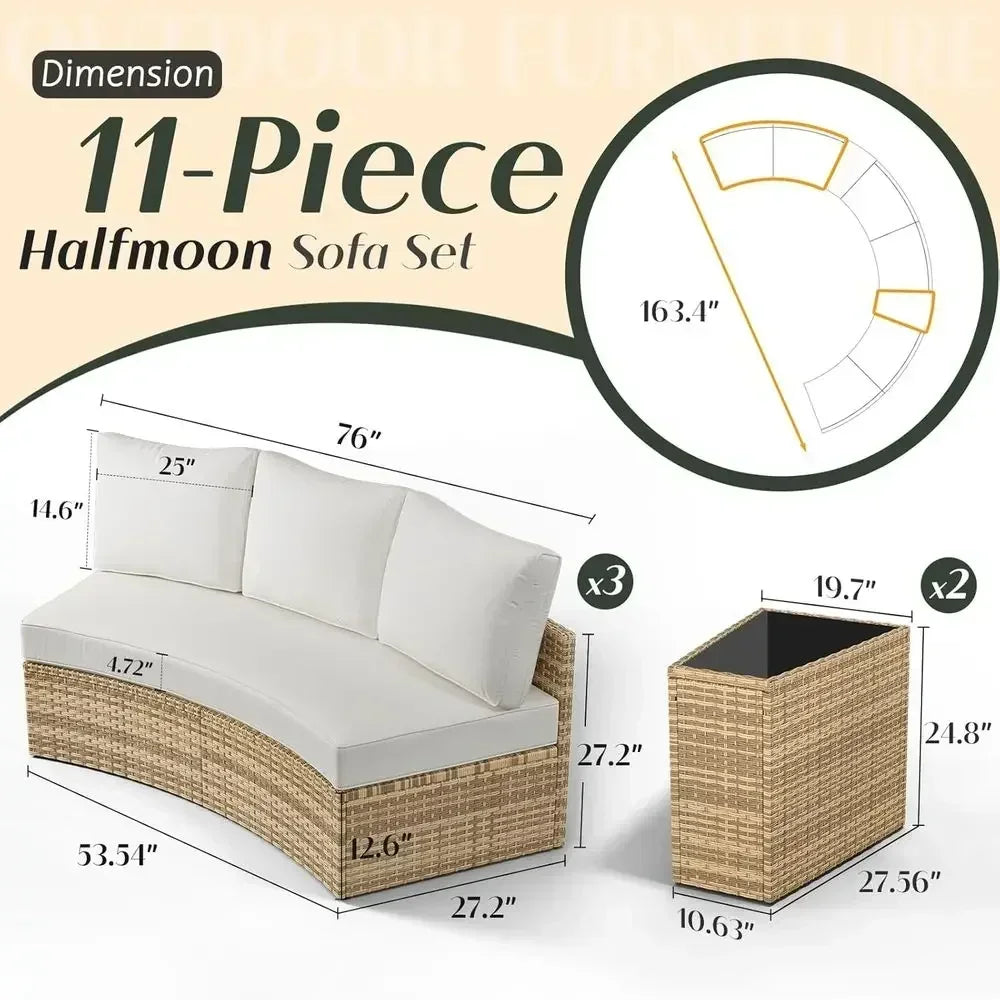 11-Piece Outdoor Wicker Sectional Sofa Set with Storage Wedge Table, Weather-Resistant for Patio, Garden, or Deck, Beige