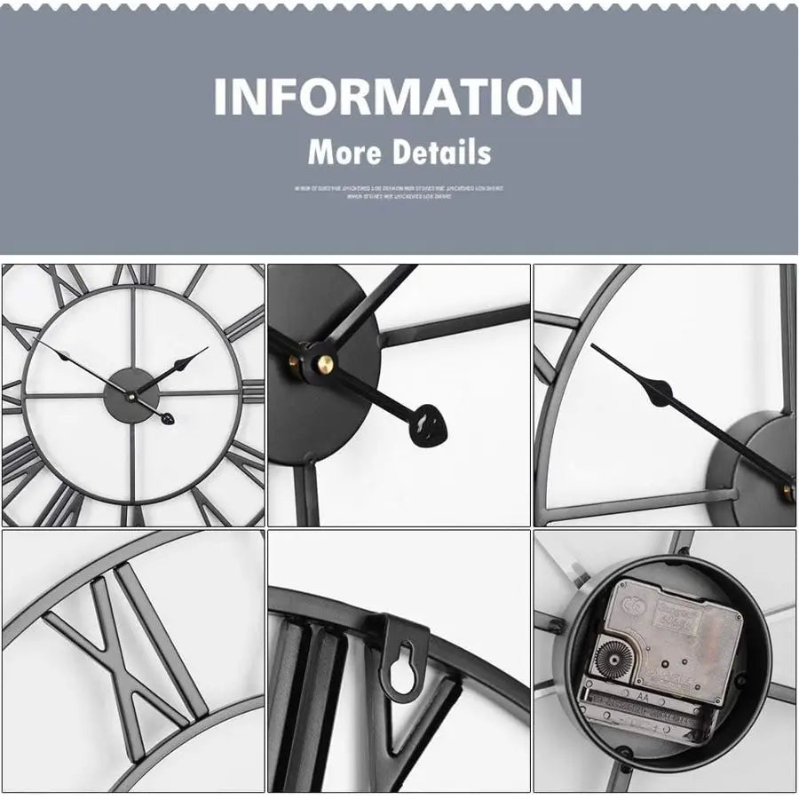 24 inch Large Roman Numeral Wall Clock, Indoor/Outdoor Patio, Waterproof