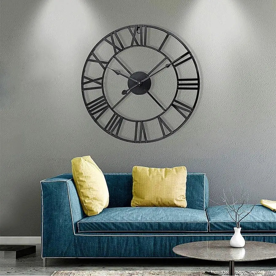 24 inch Large Roman Numeral Wall Clock, Indoor/Outdoor Patio, Waterproof