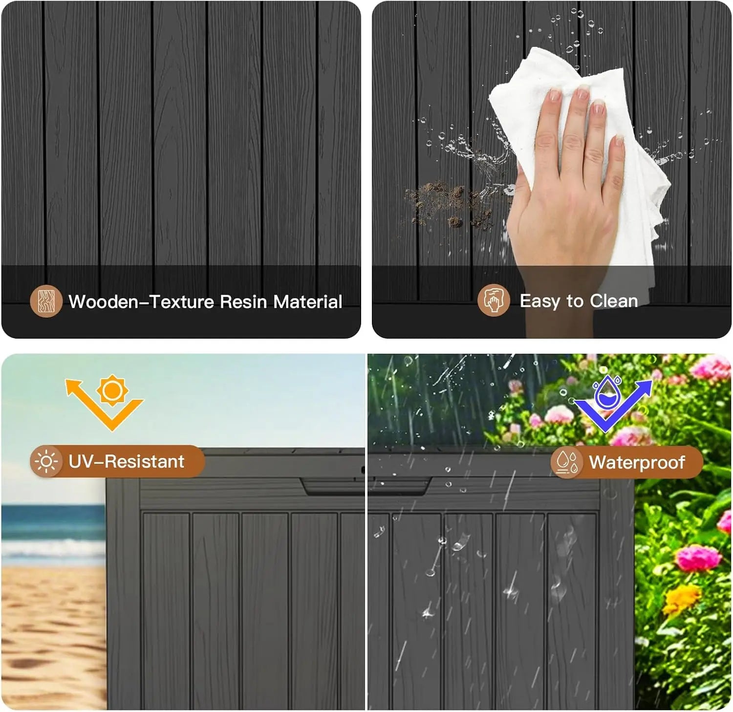 45Gal Black Deck Box - Waterproof & UV-Resistant - For