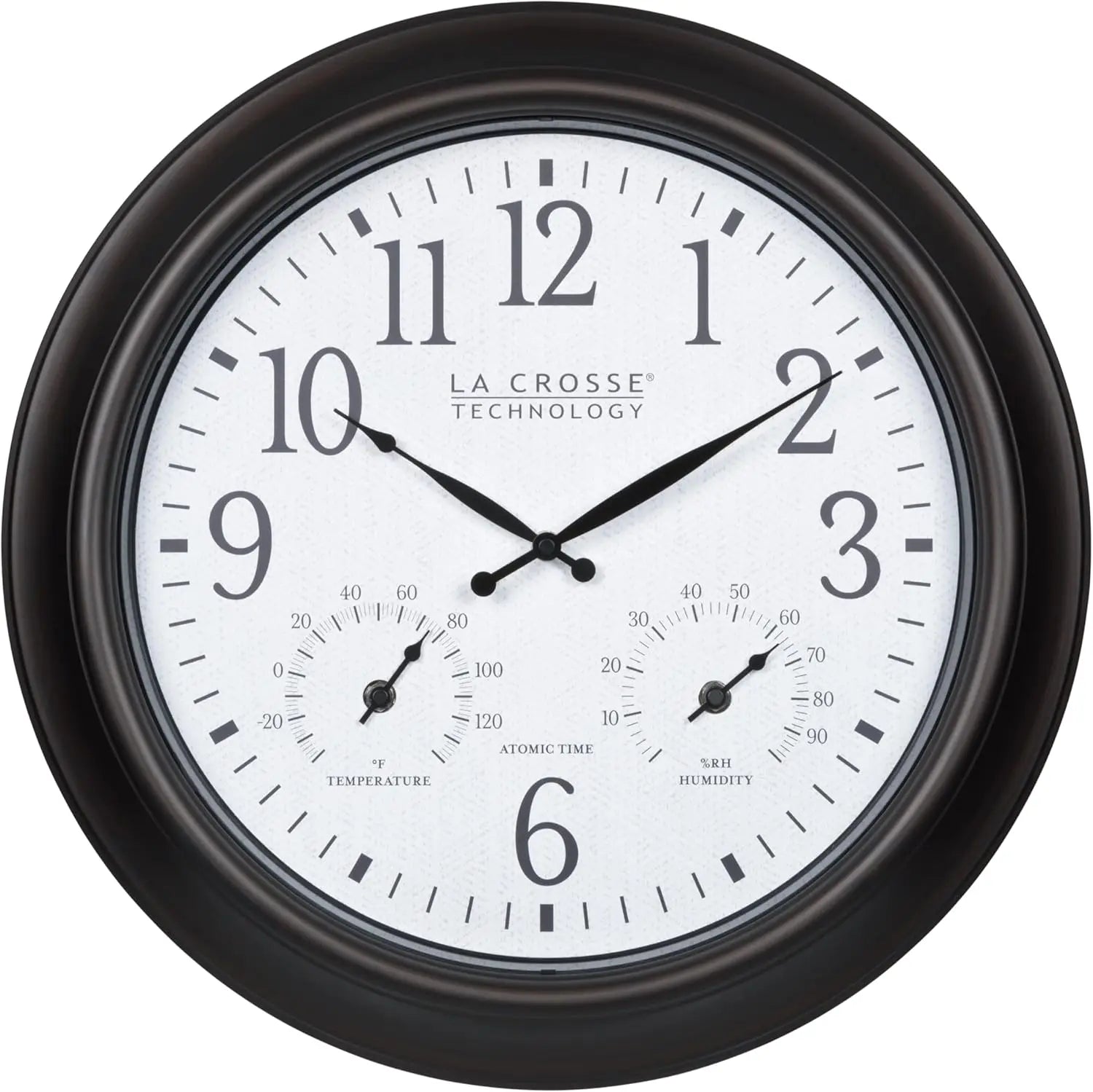 18-Inch Atomic Analog Wall Clock with Temperature & Humidity Display for Indoor/Outdoor Use