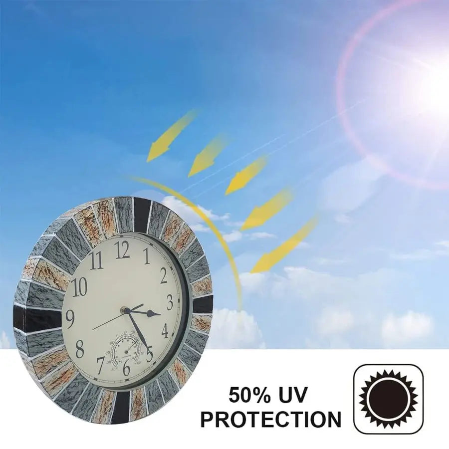 13 Inch Outdoor Clock with Thermometer, Waterproof Wall Clock, Battery Operated