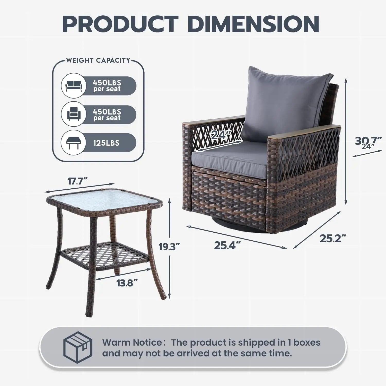 3 Pcs Patio Bistro Set with Table, has Thickened Cushions and High Backs