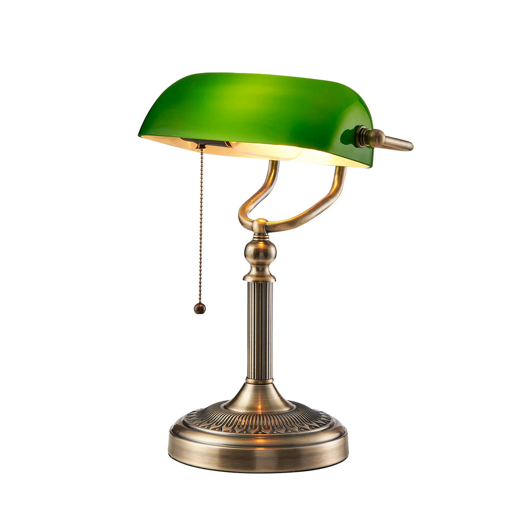 New plug-in table lamp emerald glass banker lamp with zipper switch E27/E26 living room bedroom bedside sofa library table lamp