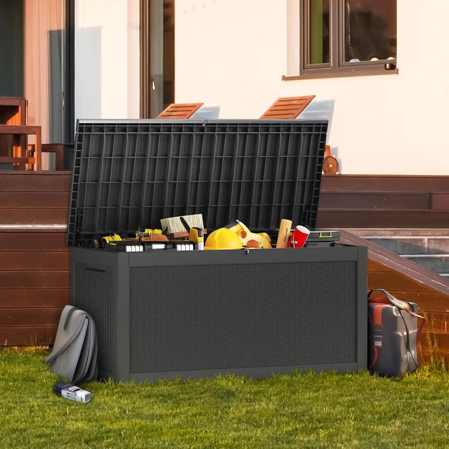320 Gallon Lockable Resin Deck Box, Waterproof & UV-Resistant