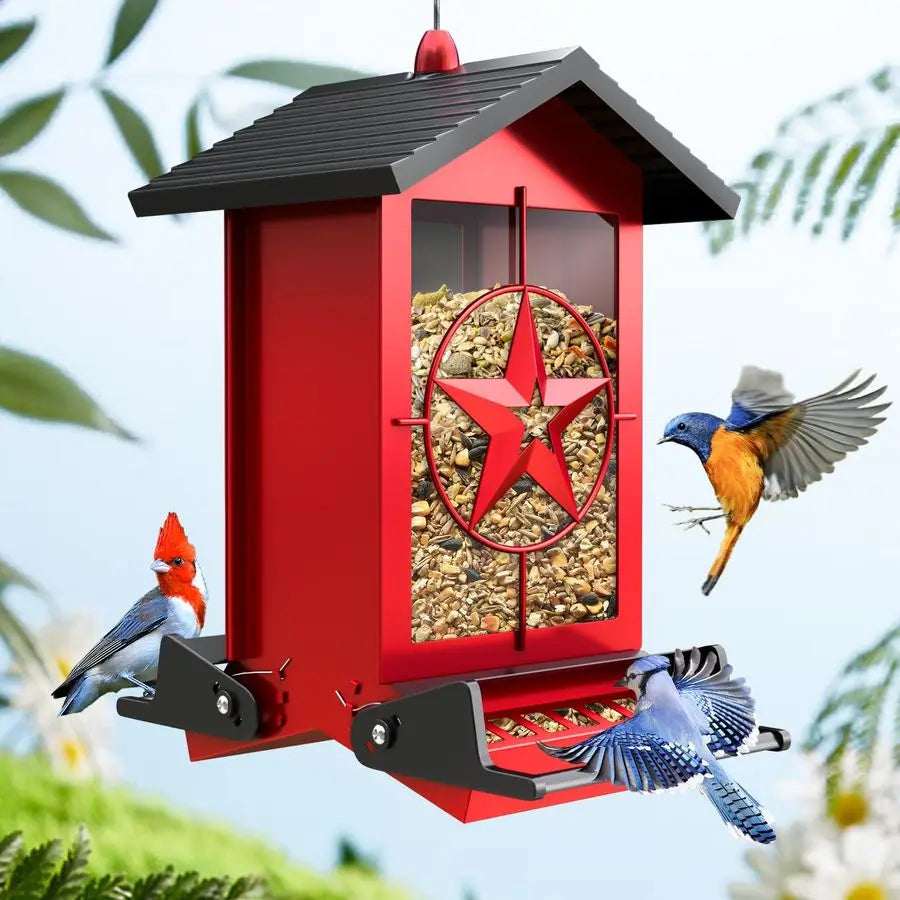 Squirrel Proof Bird Feeder for Outdoors , Seed Feeder with Bilateral Weight Activated Perches