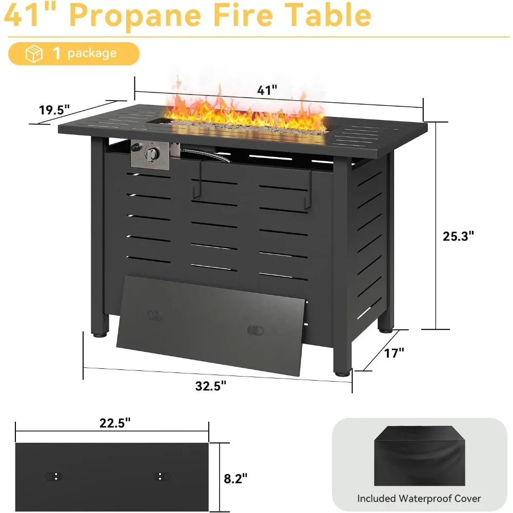 41 Inch Propane Gas Fire Pit Table with 50,000 BTU, Removable Lid and Lava Rocks for Outdoor Use