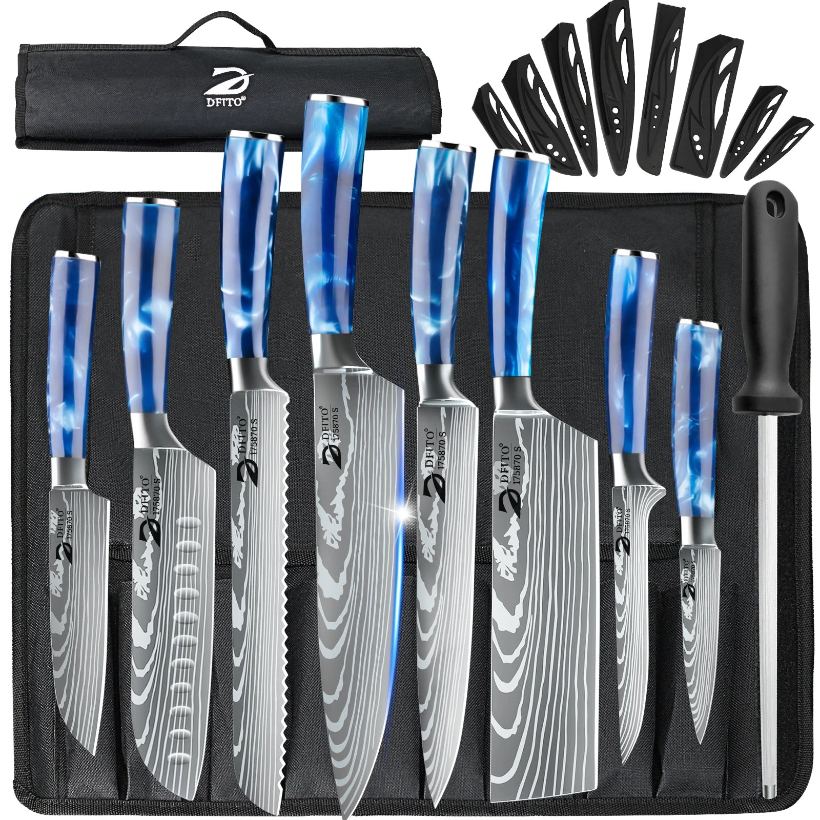 ZENG 8PCS Chef Knife Set; Utility, Boning, Meat Cleaver, Fruit, Bread,