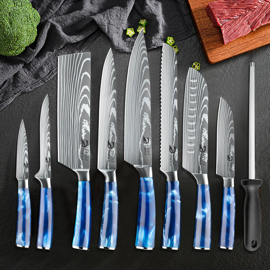 ZENG 8PCS Chef Knife Set; Utility, Boning, Meat Cleaver, Fruit, Bread,